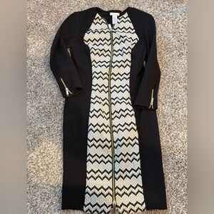 Cache Black and Cream Zigzag Long Sleeve Dress
